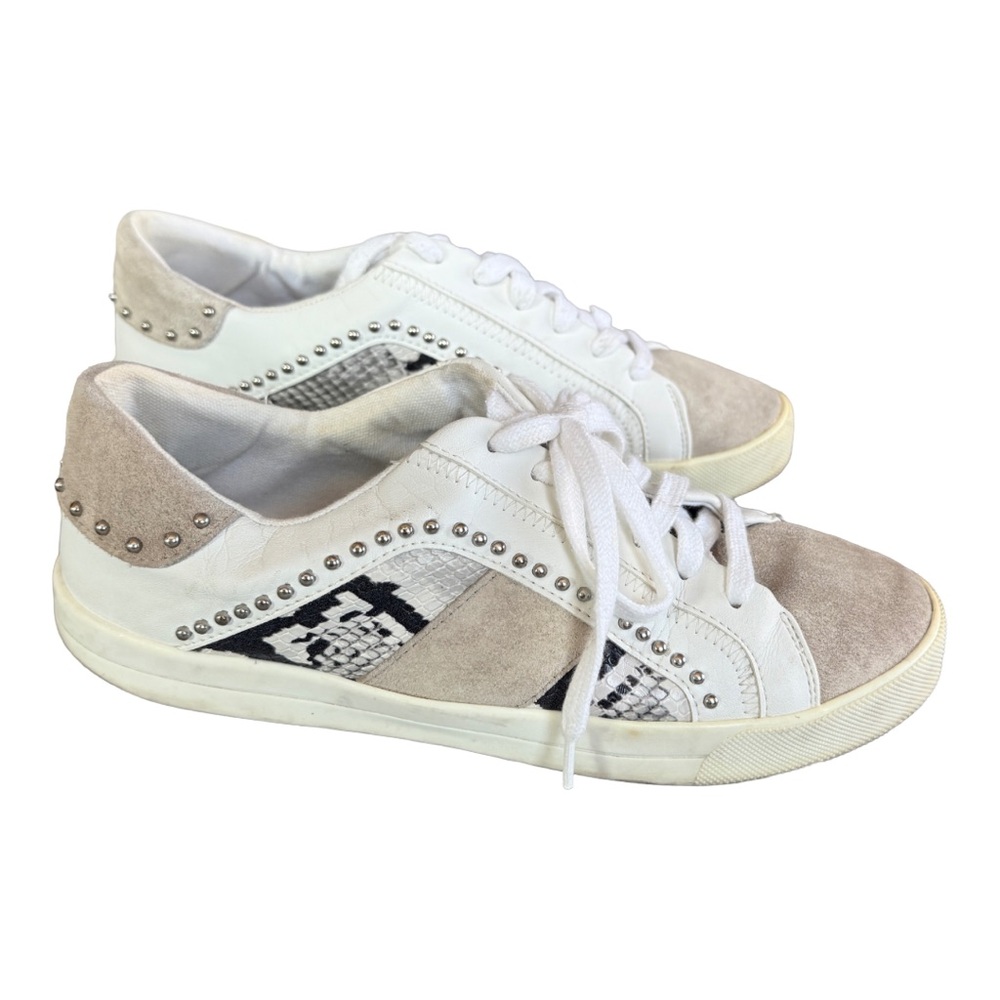 Zara Studded Snake Print Sneakers Neutral Leather EU 40 US 9 - Picture 4 of 9